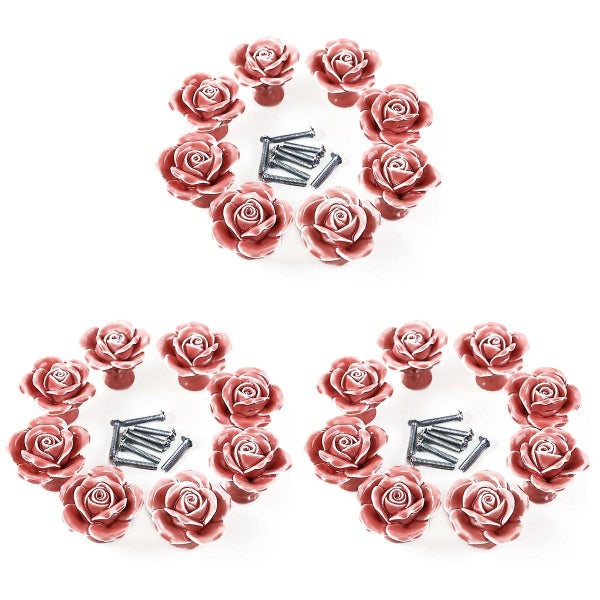 24 Pcs Rose Shaped Ceramic Kitchen Cupboard Cabinet Drawer Door Knobs Pull Han Carousel 1