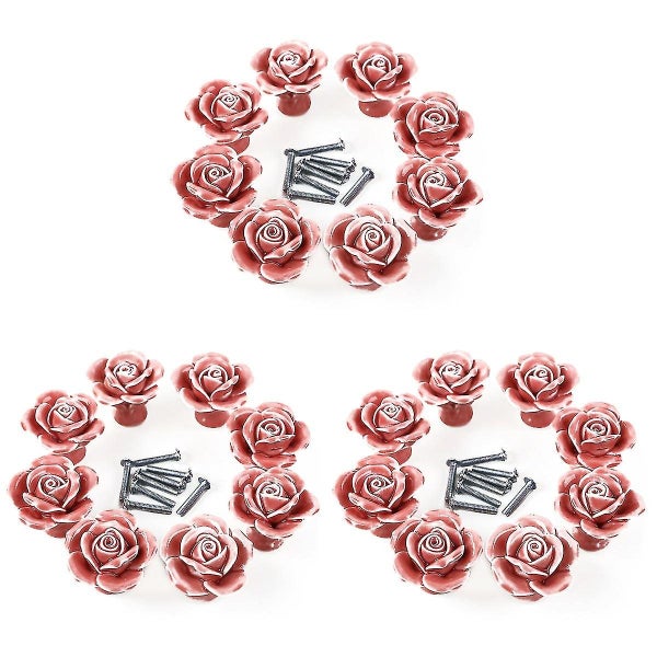 24 Pcs Rose Shaped Ceramic Kitchen Cupboard Cabinet Drawer Door Knobs Pull Han Carousel 2