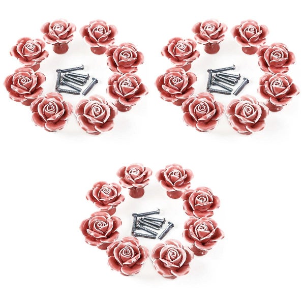 24 Pcs Rose Shaped Ceramic Kitchen Cupboard Cabinet Drawer Door Knobs Pull Han Carousel 3
