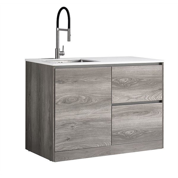 LeVivi Laundry Station 1300mm LH Door RH Drawers White Top Elm Cabinet Carousel 1