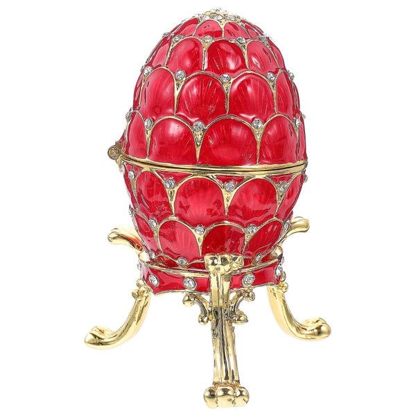 Jewelry Organizer Enameled Rhinestone Trinket Box Small Vintage Egg Shaped Orna Carousel 1