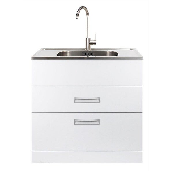 LeVivi Hub Tub 900mm Double Drawer Laundry Tub w/ Brushed SS Gooseneck Mixer Carousel 1