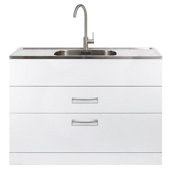 LeVivi Hub Tub 1200mm Double Drawer Laundry Tub w/ Brushed SS Gooseneck Mixer Carousel 1