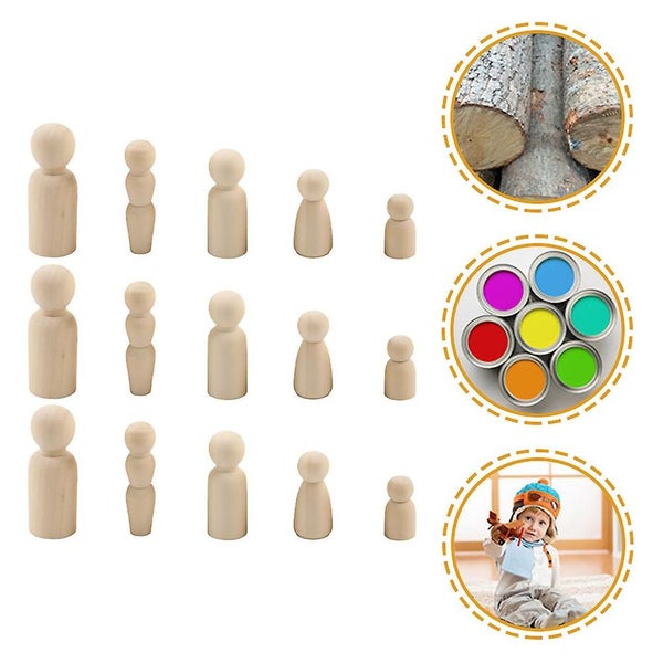 40pcs Wooden Dolls Unfinished Family Figures Wood Peg Dolls Set Micro Scene Lay Carousel 5
