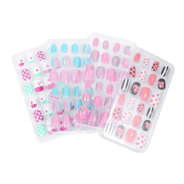 96pcs/4 Boxes Girl False Nails Kids Press On Short Fake Nails False Fingernails Carousel 2
