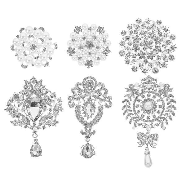 6pcs Rhinestone Pearl Brooches Lapel Pin Breastpin All match Brooch Corsage Carousel 1