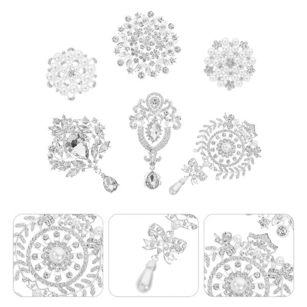 6pcs Rhinestone Pearl Brooches Lapel Pin Breastpin All match Brooch Corsage Carousel 2
