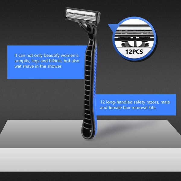 12pcs Long Handle Safety Razor Hair Shaving For Men Women Hair Remove Kit Carousel 4