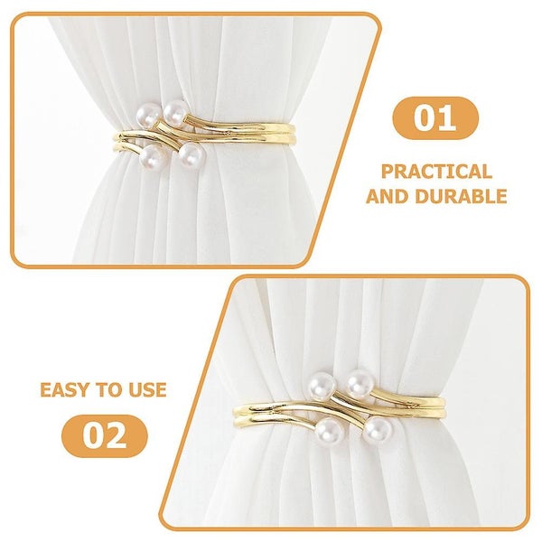 2pcs Metal Curtain Tie Backs Curtain Tiebacks Pearl Decor Curtain Clips Curtain Carousel 2