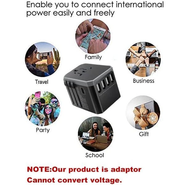 International Adapter for Travel Universal Wall Charger Plug-Black Carousel 7