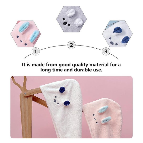 3pcs Cartoon Hair Drying Hat Hair Towel Wraps Shower Caps Drying Hair Towel Carousel 2