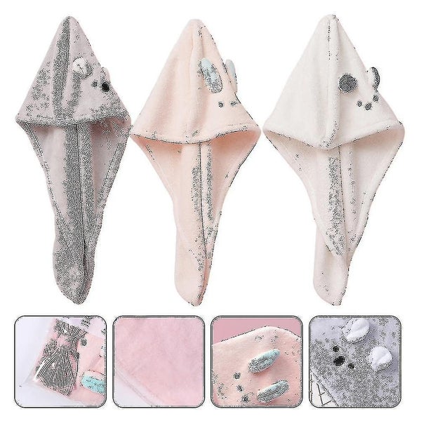 3pcs Cartoon Hair Drying Hat Hair Towel Wraps Shower Caps Drying Hair Towel Carousel 3