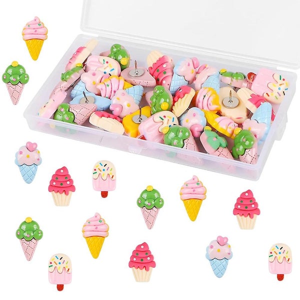 30pcs Replaceable Push Pin Thumbtacks Ice Cream Shape Thumb Tacks Map Fixator Carousel 1