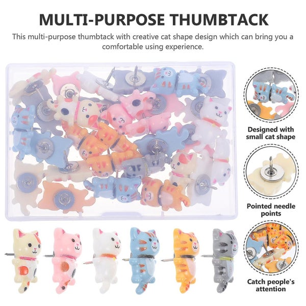 30pcs Push Pins Decorative Cork Board Bulletin Board Pins Cat Thumb Tacks Carousel 2