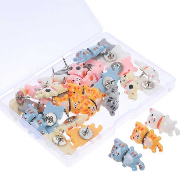 30pcs Push Pins Decorative Cork Board Bulletin Board Pins Cat Thumb Tacks Carousel 4