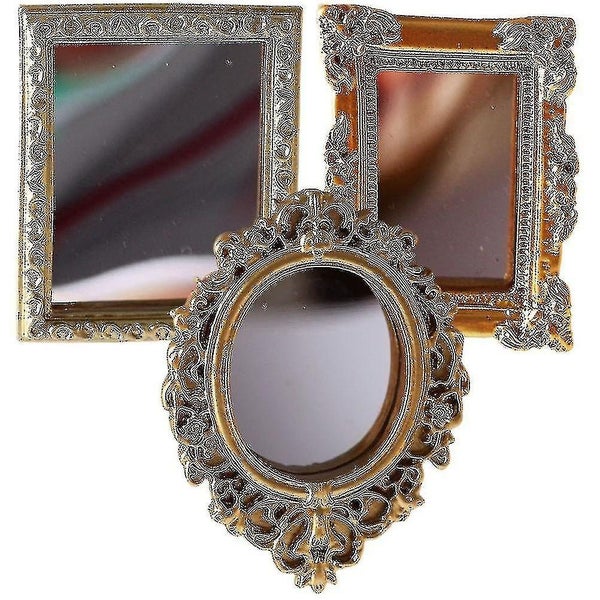 3pcs Miniature Mirror Ornaments Decorative Miniature Mirrors Delicate Doll Mini Carousel 2
