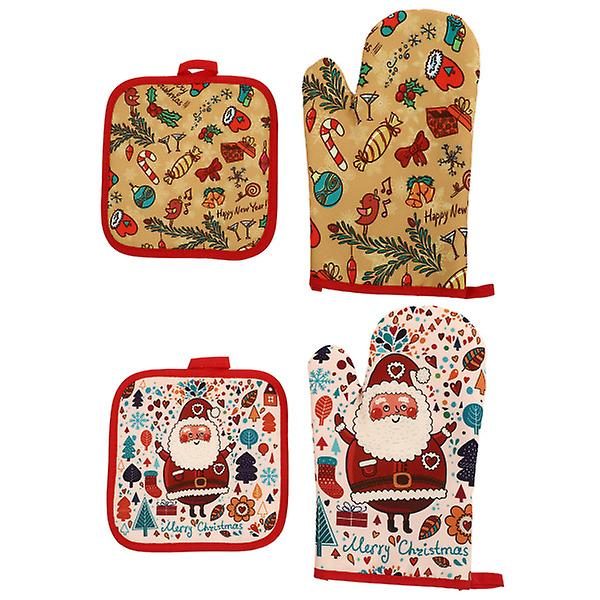 2 Sets Kitchen Baking Mitts Heat Resistant Mats Home Anti scalding Gloves Carousel 1