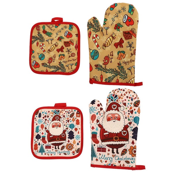 2 Sets Kitchen Baking Mitts Heat Resistant Mats Home Anti scalding Gloves Carousel 2