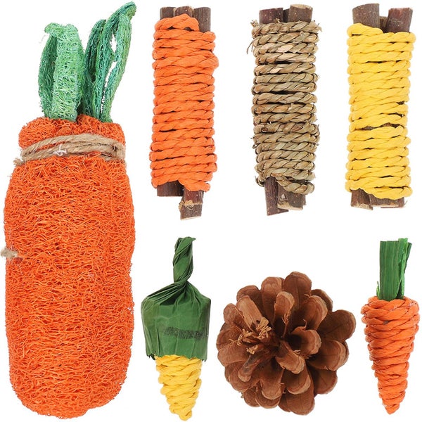 7pcs Rabbit Chew Toys Hamster Teething Toys Bunny Chewing Playthings Pet Chew T Carousel 1