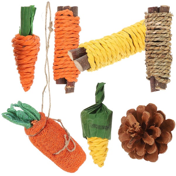 7pcs Rabbit Chew Toys Hamster Teething Toys Bunny Chewing Playthings Pet Chew T Carousel 2
