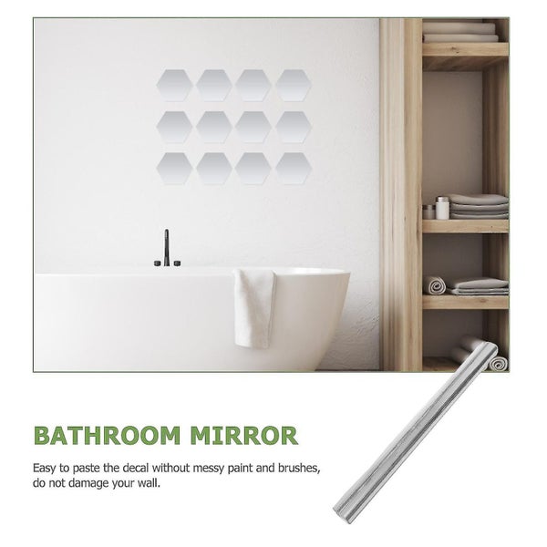 Home Diy Mirror Wall Sticker Adhesive Wall Mirror Bathroom Decal Silver Carousel 4