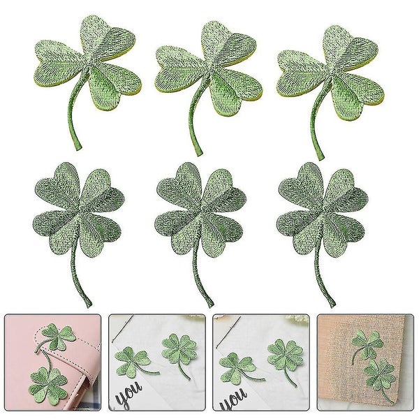 6pcs Iron On Embroidered Green Clover Patches Diy Cloth Stickers For Sewing Carousel 2