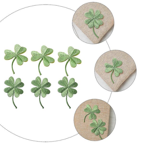 6pcs Iron On Embroidered Green Clover Patches Diy Cloth Stickers For Sewing Carousel 3