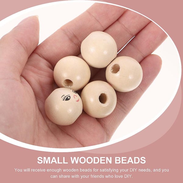 50pcs Round Wooden Smile Face Beads Wood Loose Beads Round Spacer Beads With Ho Carousel 3