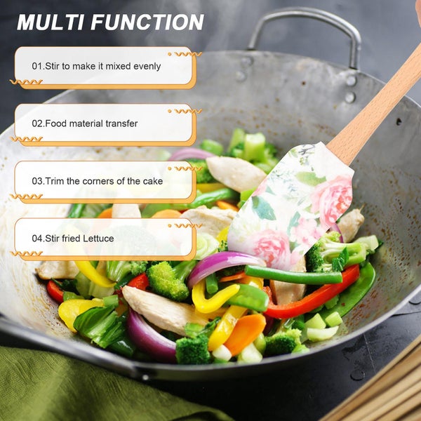 2pcs Silicone Scraper Spatulas Cake Cream Spatulas Wooden Handle Silicone Spatu Carousel 3