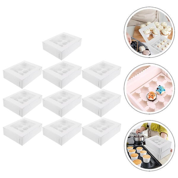 10 Pcs Clear Cake Boxes Muffin Baking Cake Kraft Cupcake Holder Cupcake Storage Carousel 5