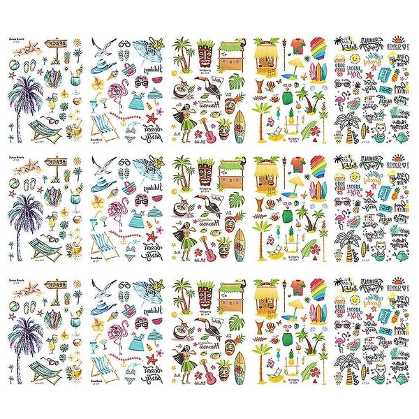 15pcs Tattoos Fashion Hawaii Stickers Cartoon Tattoo Sticker Waterproof Sticker