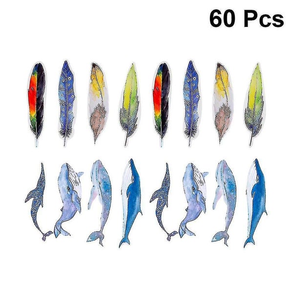 2 Boxs/60 Pcs Colorful Paper Bookmark Whale And Feather Design Exquisite Statio Carousel 2
