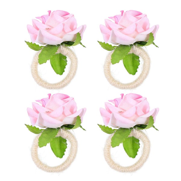 4pcs Rose Flower Napkin Holders Rose Flower Napkin Rings Handicraft Flower Napk Carousel 1