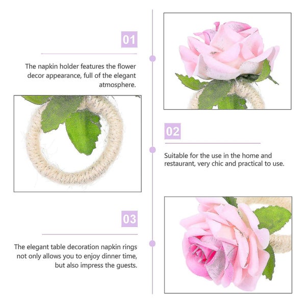 4pcs Rose Flower Napkin Holders Rose Flower Napkin Rings Handicraft Flower Napk Carousel 2