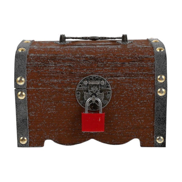 1pc Vintage Money Pot Treasure Storage Box Piggy Bank Wooden Box With Lock Carousel 1