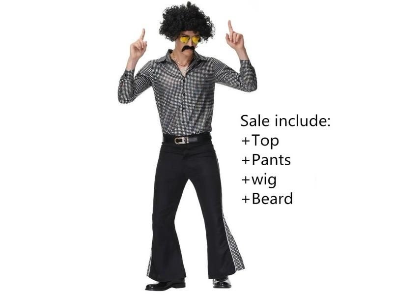 Halloween Retro 70s Hippie Cosplay Costume For Men Adult Rock Disco Clothing Carousel 1