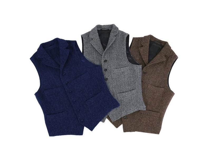 Mens Brown Wool Tweed Vest With Notch Lapel For Wedding Winter Coat Carousel 2