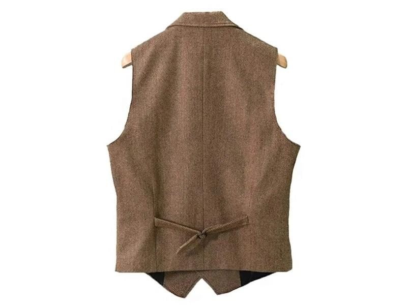 Mens Brown Wool Tweed Vest With Notch Lapel For Wedding Winter Coat Carousel 1