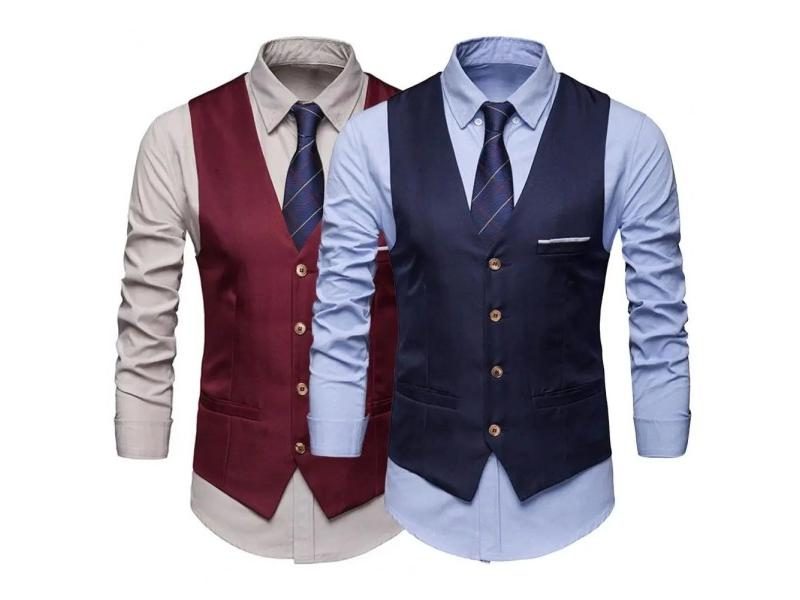 Fashion Business Vest Slim Fit Solid Color Men Wedding Waistcoat Carousel 2
