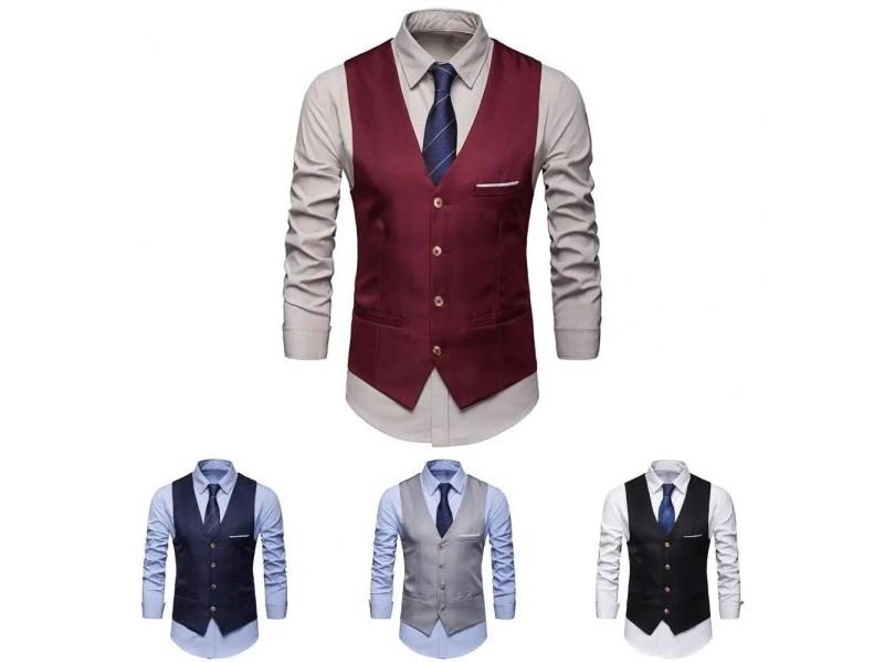 Fashion Business Vest Slim Fit Solid Color Men Wedding Waistcoat Carousel 1