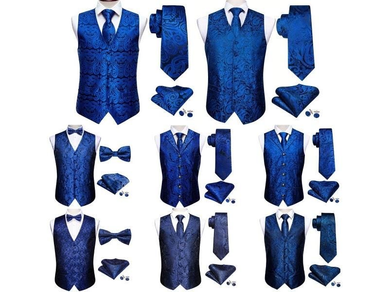 Men's Silk Vest In Royal Blue Navy Paisley Formal Waistcoat Carousel 2