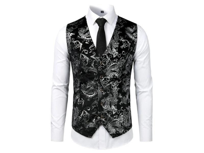 Paisley Flower Steampunk Men's Classic V Neck Slim Fit Flannel Waistcoat Carousel 2