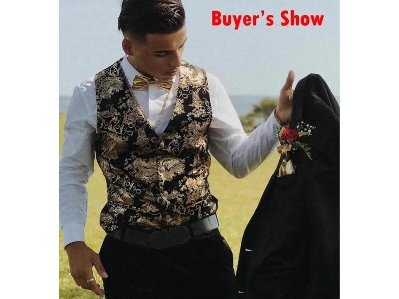 Paisley Flower Steampunk Men's Classic V Neck Slim Fit Flannel Waistcoat Carousel 1