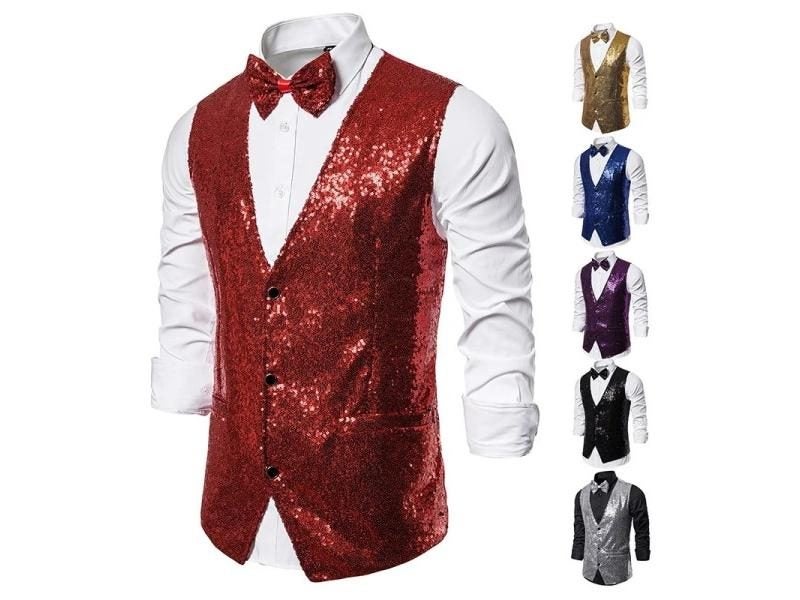 Hot Men's Shiny Gold Sequin Blazer For Night Club Wedding Carousel 1