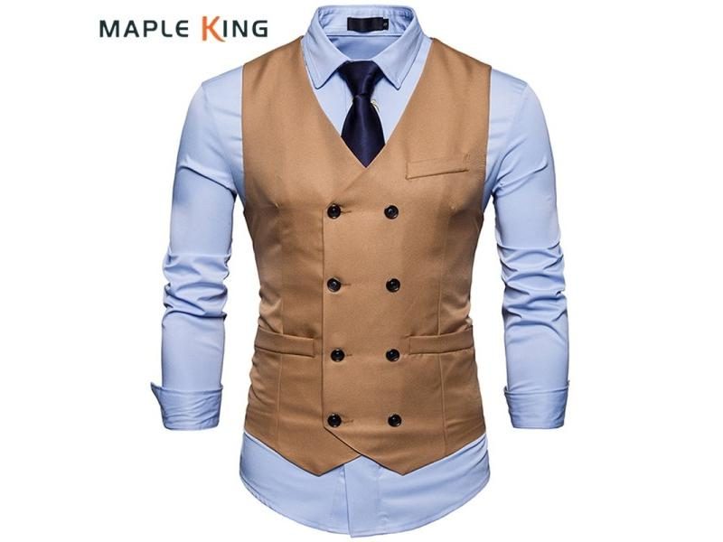 New Brand Dress Vests For Men Casual Slim Fit Mens Suit Vest Double Breasted Carousel 1