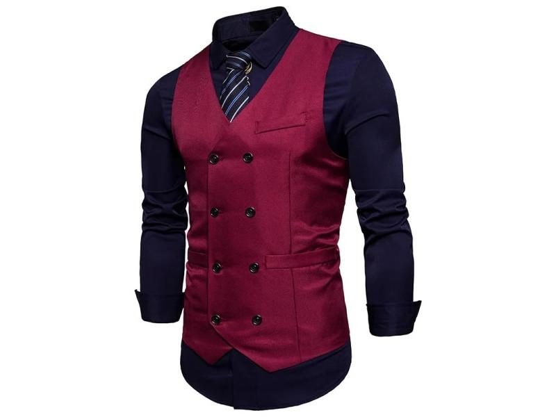 New Brand Dress Vests For Men Casual Slim Fit Mens Suit Vest Double Breasted Carousel 2