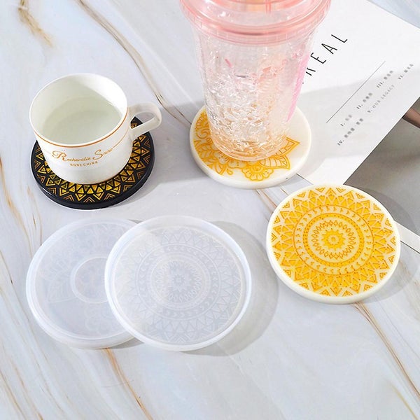 2 Pcs Resin Molds Drink Coasters Cup Mats Making Round Coaster Coaster Craft Carousel 3