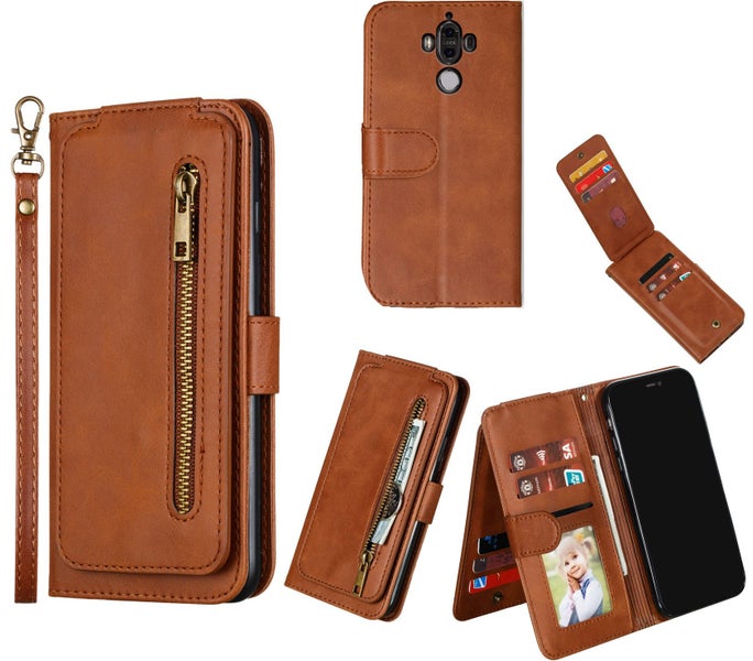 Huawei Mate 9 leather wallet 9 Card Slots Vertical Flip &zip (brown) Carousel 1