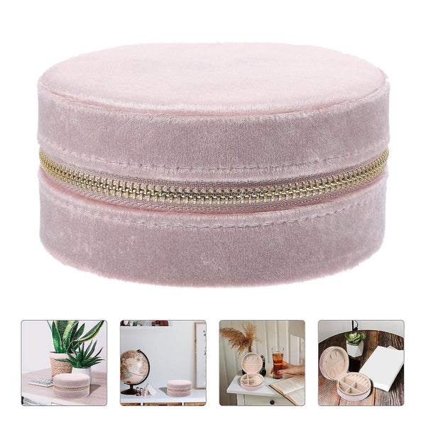 Round Jewelry Box Portable Earring Jewelry Box Necklace Earring Box Travel Jewe Carousel 2