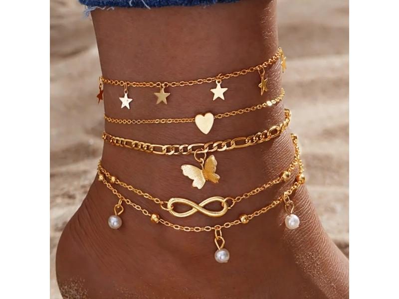 IFKM Vintage Gold Butterfly Anklet Set For Women Adjustable Beach Jewelry Carousel 2